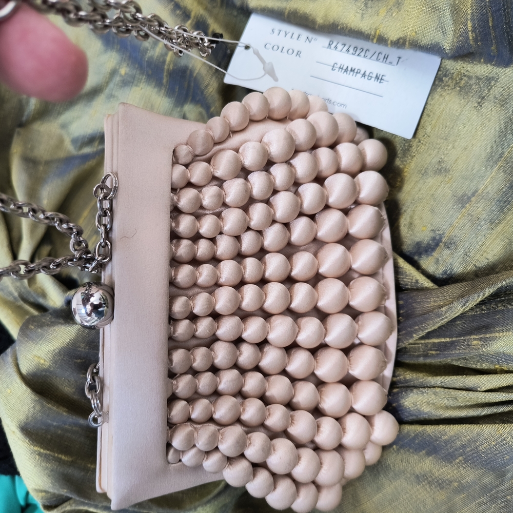 Sondra Roberts Champagne Satin Beaded Evening Bag - Sweet!